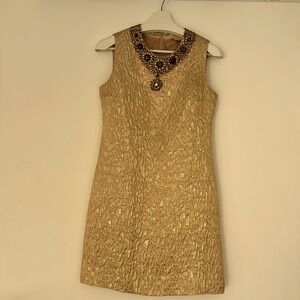 Michael Kors gold jacquard dress crystal embellished 6